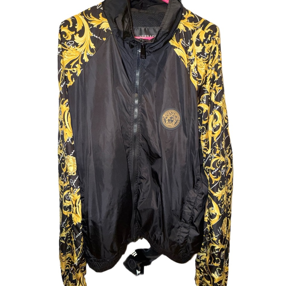 Versace Black and Gold Patterned Bomber Jacket